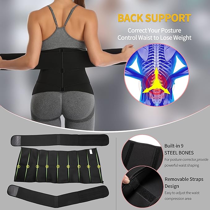 KIWI RATA Neoprene Sauna Waist Trainer Corset Sweat Belt for Women Compression Cincher Band Workout Fitness Back Support