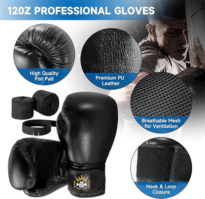 Mr Boxing King Punching Bag Set for Adults 4ft Heavy Boxing Bag Set 80 Lb Capacity, Unfilled Training Bag for Home Gym Set Kickboxing MMA Karate Martial Arts