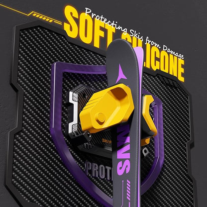 Ski & Snowboard Wall Rack for Garage Wall Fits Any Ski/board, Ski Wall Mount Holders Damage-Free Storage Rack, Garage Organization Space-Saving Winter Gear Organizer, Yellow, 4 Pack
