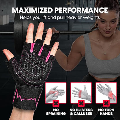 MhIL Workout Gloves for Women – Comfortable Gym Gloves for Women with Hand Protection and Enhanced Grip – Weight Lifting Glove for Womens with Wrist Wraps Support for Safety, Hygiene and Style