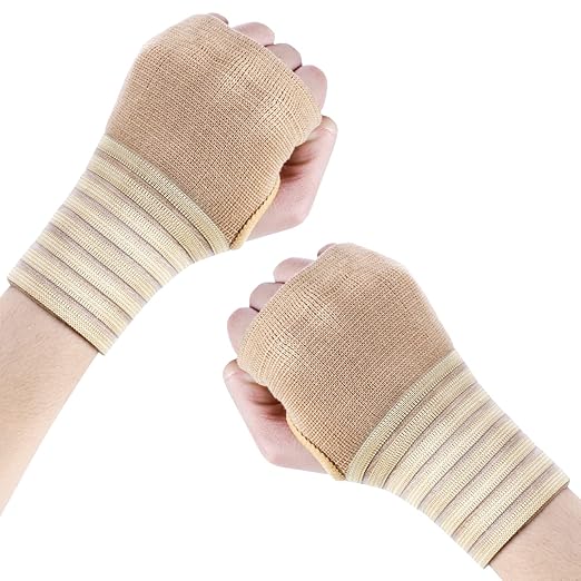 Wrist Brace, 2 Pack Elastic Wrist Support with Strap, Wrist Compression Wrap Adjustable Wrist Strap Relieves Wrist Pain, Tendonitis, Sports Use for Men and Women, Right & Lef(cream color)