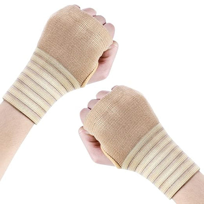 Wrist Brace, 2 Pack Elastic Wrist Support with Strap, Wrist Compression Wrap Adjustable Wrist Strap Relieves Wrist Pain, Tendonitis, Sports Use for Men and Women, Right & Lef(cream color)