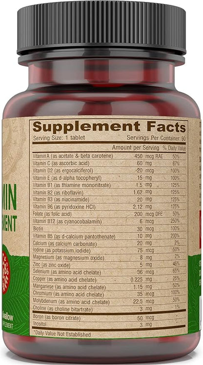 DEVA Tiny Tablets Vegan Multivitamins for Women & Men, Multivitamin Iron Free, Mineral Supplement, Vitamin C, Vitamin B Complex, Vitamin B12, Vitamin E, Zinc, Gluten Free (2 Pack - 90 Tablets Ea)