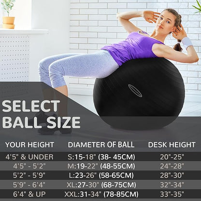 Anti-Burst and Slip Resistant Exercise Ball Yoga Ball 2,000-Pound Capacity,