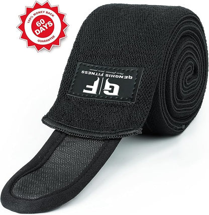 Genghisfitness 72" Weightlifting Knee Wraps Pair for Squats, Weightlifting, Powerlifting