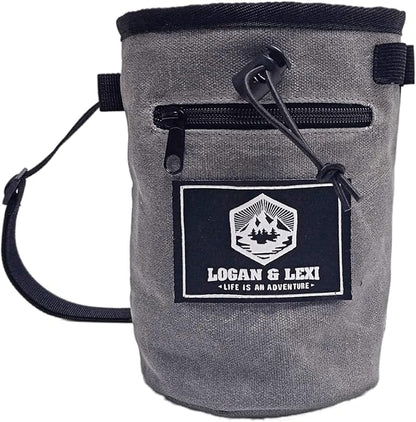 Chalk Bag for Rock Climbing| Waxed Canvas Climbing Chalk Bag w/Drawstring, Adjustable Belt, 2 Large Zippered Pockets|Water Resistant Rock Climbing Chalk Bag| Climbing Chalk Bags |Chalk Bag Bouldering