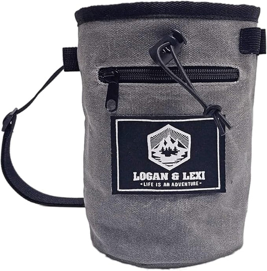 Chalk Bag for Rock Climbing| Waxed Canvas Climbing Chalk Bag w/Drawstring, Adjustable Belt, 2 Large Zippered Pockets|Water Resistant Rock Climbing Chalk Bag| Climbing Chalk Bags |Chalk Bag Bouldering