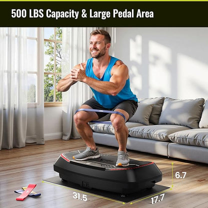 FLYBIRD 4D Vibration Plate 500 LBS Capacity, Oscillation, Linear, Pulsation Vibration Plate Exercise Machine, Triple Motors Vibration Plate for Bone Density Building & Lymphatic Drainage