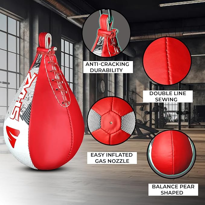 SHAZ Skin-Tec Leather Boxing Speed Bag with Swivel Punching Training Speedbag MMA Muay Thai Punch Speed Ball with Hanging Swivel Mount Dodge Striking Speedball
