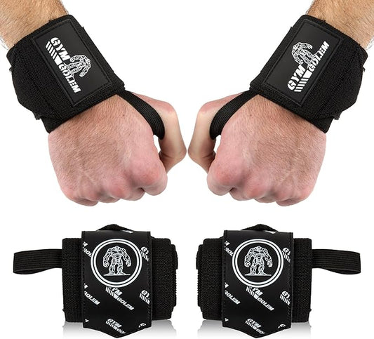Black Weight Lifting Wrist Wraps - 2 Straps with Thumb Loop & Velcro for Men & Women, Premium Gym Wrist Wraps Support, Ideal for Powerlifting, Crossfit, and Bodybuilding.