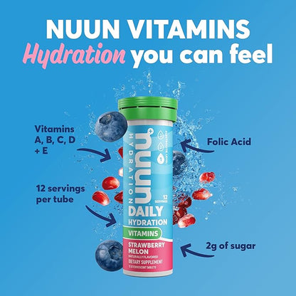 Nuun Hydration Vitamins Electrolyte Tablets, Mixed Fruit, 5 Essential Electrolytes for Hydration + Vitamin A, B6, C, D, E, with Magnesium, Vegan, Non-GMO, 4 Pack (48 Servings)