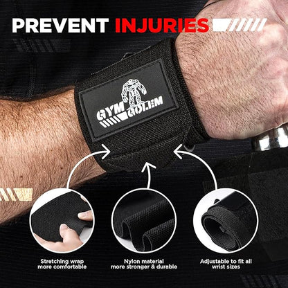 Black Weight Lifting Wrist Wraps - 2 Straps with Thumb Loop & Velcro for Men & Women, Premium Gym Wrist Wraps Support, Ideal for Powerlifting, Crossfit, and Bodybuilding.