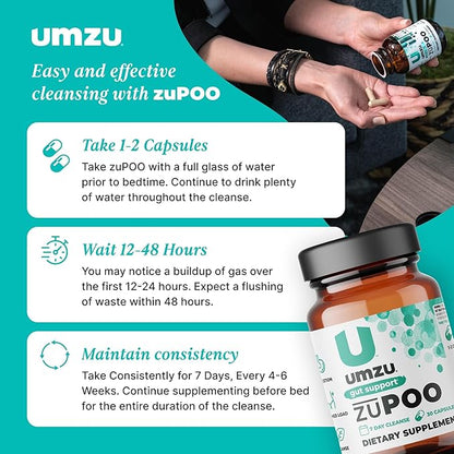 UMZU zuPOO Colon Health & Constipation Relief Supplement | Advanced Digestion Support with Apple Cider Vinegar, Ginger & Milk Thistle for Gas & Bloating (15 Day Supply | 30 Capsules)