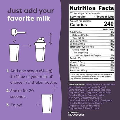 FlavCity All-in-One Protein Powder Smoothie, Brownie Batter - 100% Grass-Fed Whey Protein Powder with 25g Protein & 10g Collagen - Gluten-Free Pre Workout & Post Workout Drink - 20 Servings