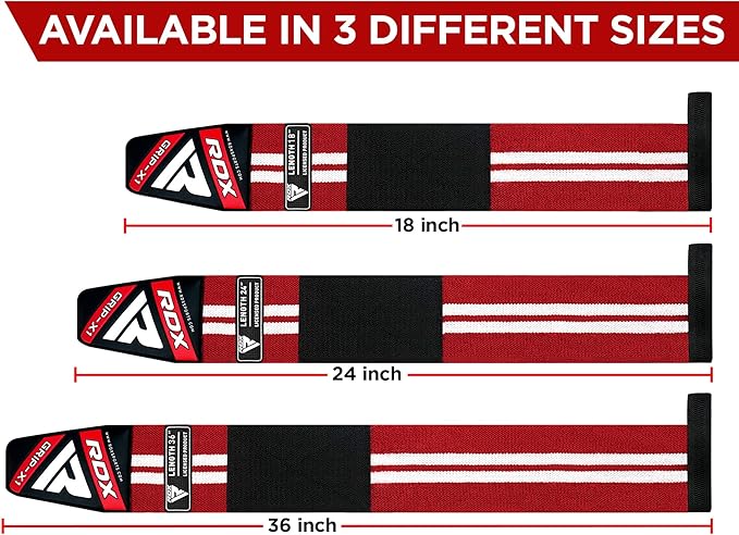 RDX Weight Lifting Wrist Support Wraps, 36” 24” 18” Professional Grade Elasticated Cotton Straps, Gym Fitness Workout Strength Training Bodybuilding Powerlifting Deadlifting Calisthenics, Men Women