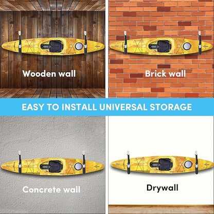 Kayak Storage Rack,Kayak Rack for Garage,Kayak Wall Mount Kayak Wall Rack with Nylon Straps,Heavy Duty Kayak Hanger Kayak Hook Suitable for Kayaks and SUP Paddle Board(4Pack,6 Colors)