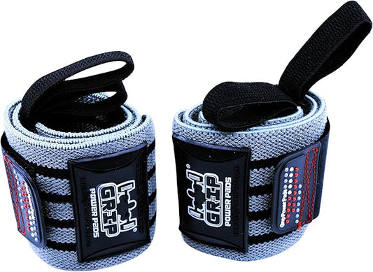 Grip Power Pads Wrist Wraps 2 Wraps for Weight Lifting Wrist Support Cotton Wraps Gym Bandage Straps for Men & Women Premium Quality & PRO Rubber