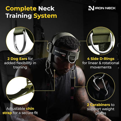 Iron Neck, Versatile Neck Exerciser, Strengthener and Trainer with Adjustable Head and Chin Strap, Portable Head Harness for Weight Lifting, Home and Gym Use