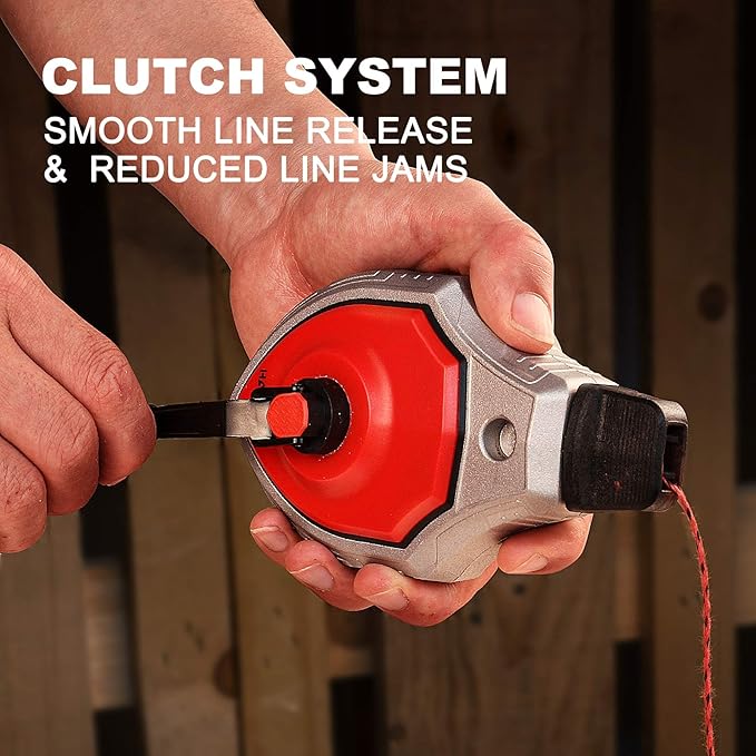 HAUTMEC Chalk Line, 30m/100ft Chalk Line Tool with Red Chalk, 6:1 Gear Ratio Reel, Chalk Box for Carpenters and Builders, HT0358