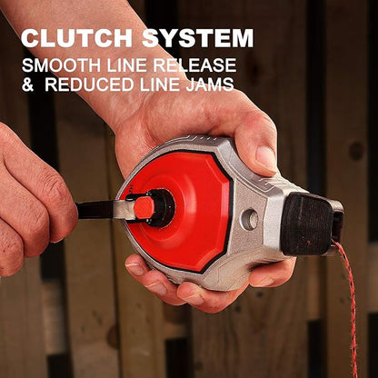 HAUTMEC Chalk Line, 30m/100ft Chalk Line Tool with Red Chalk, 6:1 Gear Ratio Reel, Chalk Box for Carpenters and Builders, HT0358
