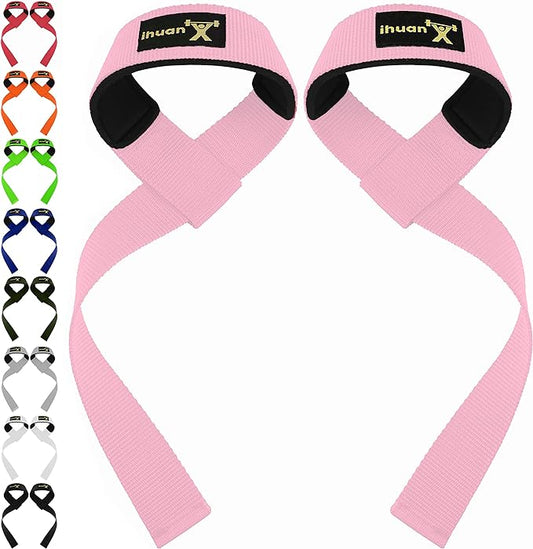 ihuan Wrist Straps for Weight Lifting - Lifting Straps for Weightlifting | Gym Wrist Wraps with Extra Hand Grips Support for Strength Training | Bodybuilding | Deadlifting