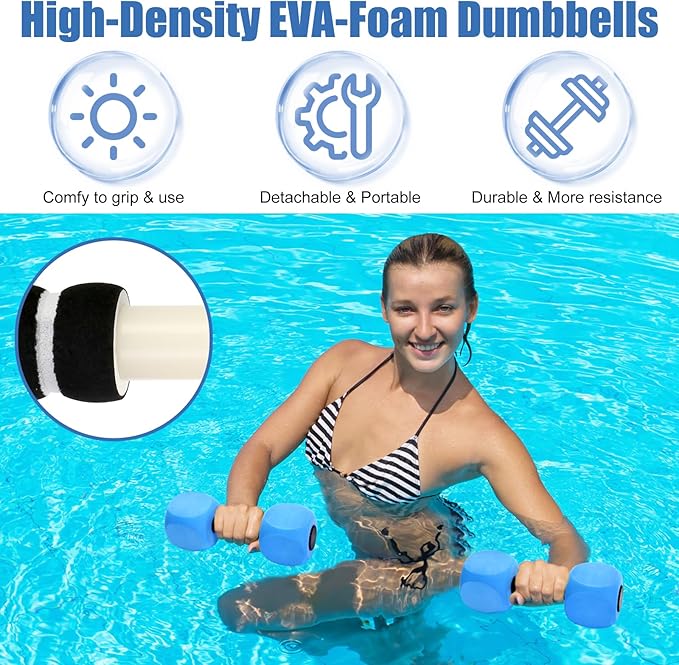 Water Dumbbells, 2Pack Aquatic Exercise Dumbbells, EVA Foam Barbells for Men Women Water Workouts