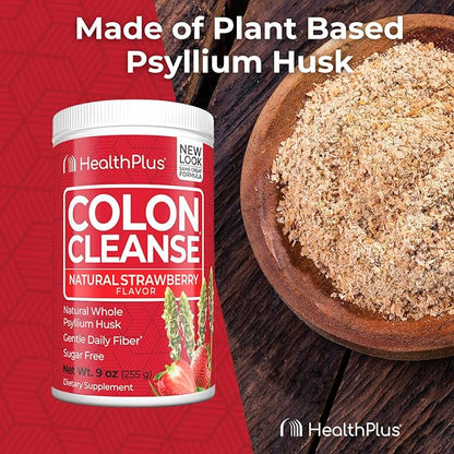 Health Plus Colon Cleanse Digestive Support | Natural Sweetener without Artificial Flavors | Daily Fiber for Toxin Elimination To Reduce Bloating | Strawberry Flavor | 9 Ounces, 36 Servings