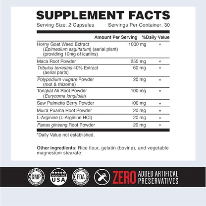Testosterone Booster for Men - Testosterone Supplement with Horny Goat Weed, Maca Root, & Tribulus Terrestris - Tongkat Ali for Men - Energy, Stamina & Strength - Test Booster - 2 Pack
