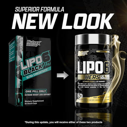 Nutrex Research Lipo-6 Black Hers Ultra Concentrate | Weight Loss Pills for Women | Fat Burner, Appetite Suppressant, Metabolism Booster for Weight Loss + Hair, Skin, & Nails Support | 60 Diet Pills
