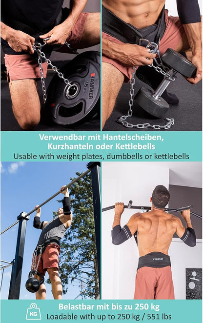 PULLUP & DIP Belt with Chain and 3x Carabiner