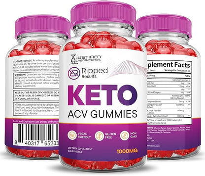 (2 Pack) Ripped Results Keto ACV Gummies Advanced Formula 1000MG Ripped Results Keto Gummies Apple Cider Vinegar Formulated with Pomegranate Beet Juice Powder B12 Vegan Non GMO 120 Gummys