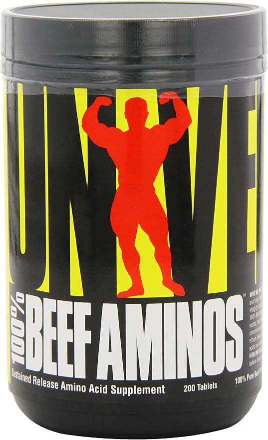 Universal Nutrition - 100% Beef Aminos -3g of Beef Protein Isolate for Recovery and Growth - 200 Tabs