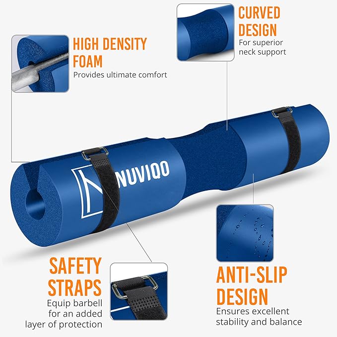 Barbell Pad Squat Pad for Lunges and Squats - Hip Thrust Pad for Standard and Olympic Bars - Provides Cushion to Neck and Shoulders While Training