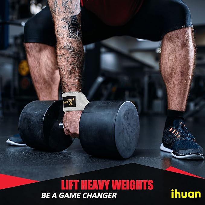 ihuan Wrist Straps for Weight Lifting - Lifting Straps for Weightlifting | Gym Wrist Wraps with Extra Hand Grips Support for Strength Training | Bodybuilding | Deadlifting