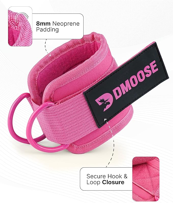 DMoose Fitness Ankle Straps for Cable Machines - One Size Fit with Premium Padding, Glute Kickback Ankle Strap for Women & Men, Cable Attachments for Gym, Booty Workouts, Leg Extension & Hip Abductors