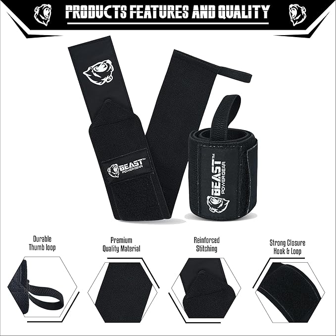 Wrist Wraps for Weightlifting 18” Premium Quality Wrist Support for Bodybuilding Heavy Duty Thumb Loop Powerlifting, Strength Training for Men and Women