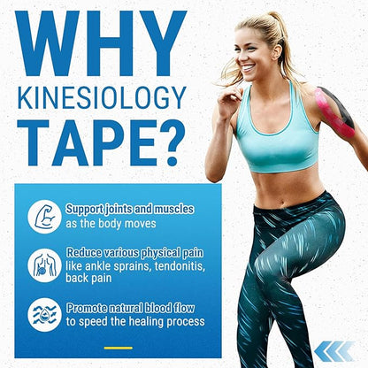 OK TAPE Synthetic Kinesiology Tape, 20 Strips, Precut K Tape, Performance Elastic Athletic Tape for Pain Relief & Muscle Support, Reflective Design, Waterproof, 2" x 10" -Black