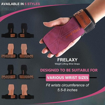 Frelaxy Lifting Wrist Straps Women and Men, Weight Lifting Grips with Cushion Wrist Loop, Double Layer Leather and Storage Pouch, Gym Workout Straps for Deadlift and Powerlifting