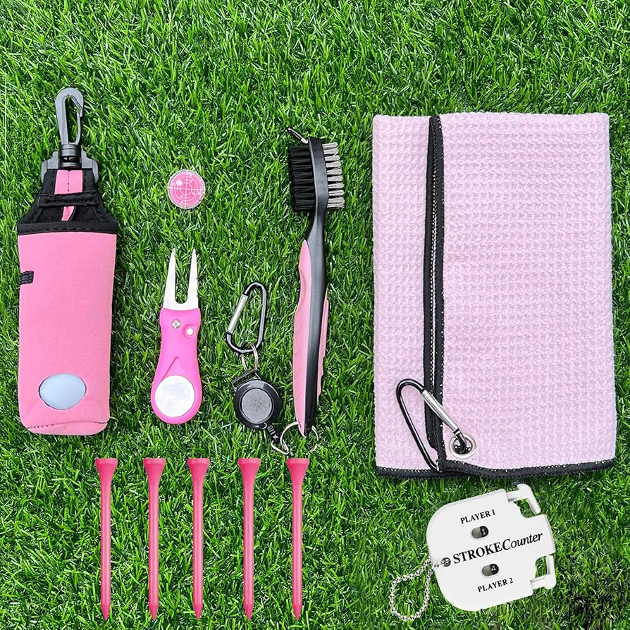 11 Pcs Golf Accessories Kit, Include Golf Tees Golf Towel Golf Ball Bag with Hook Cleaner Brush Golf Ball Marker Golf Divot Tool Golf Score Counter