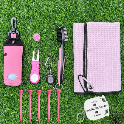 11 Pcs Golf Accessories Kit, Include Golf Tees Golf Towel Golf Ball Bag with Hook Cleaner Brush Golf Ball Marker Golf Divot Tool Golf Score Counter