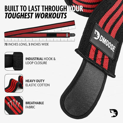 USPA Approved 78” Knee Wraps for Weightlifting Men & Women (Pair) - Premium Cotton Straps for Joint Stability & Pain Relief - Adjustable Fit Gym Knee Wrap Support for Powerlifting, Leg Press & Squats