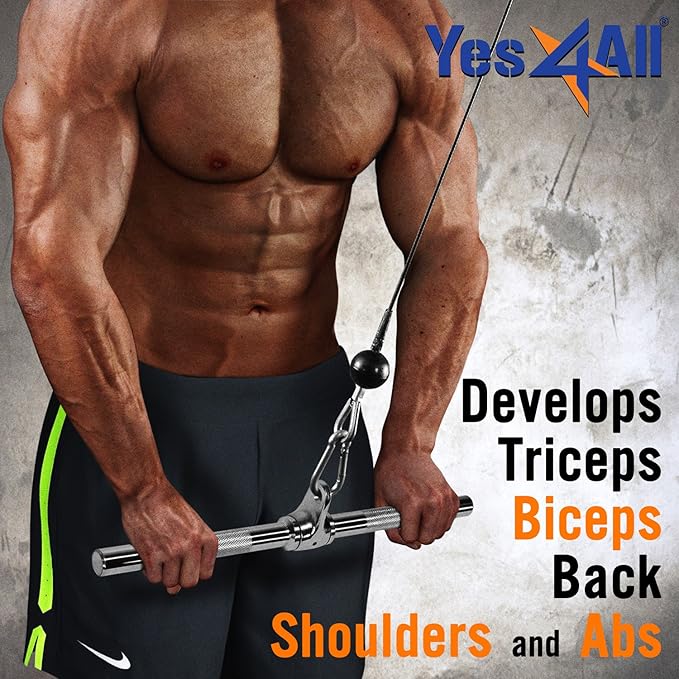 Yes4All Cable Machine Attachment, Tricep Straight Bar, V Bar, LAT Pulldown Attachments/Accessories Load 880lbs for Home Gym