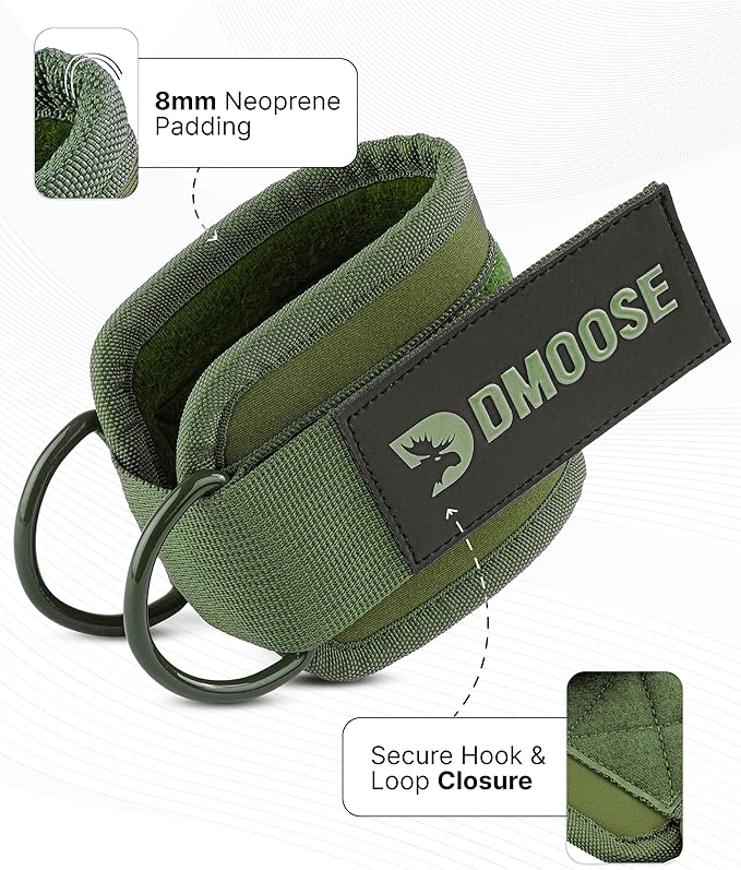 DMoose Fitness Ankle Straps for Cable Machines - One Size Fit with Premium Padding, Glute Kickback Ankle Strap for Women & Men, Cable Attachments for Gym, Booty Workouts, Leg Extension & Hip Abductors