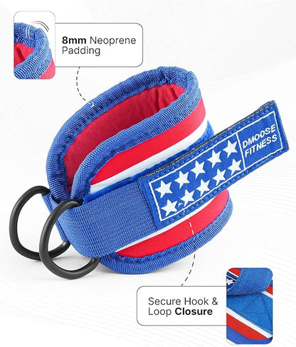 DMoose Fitness Ankle Straps for Cable Machines - One Size Fit with Premium Padding, Glute Kickback Ankle Strap for Women & Men, Cable Attachments for Gym, Booty Workouts, Leg Extension & Hip Abductors