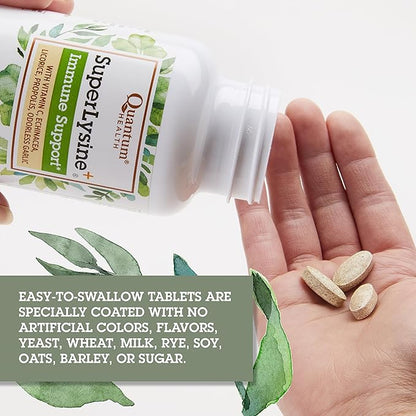Quantum Health Super Lysine+ / Advanced Formula Lysine+ Immune Support with Vitamin C, Echinacea, Licorice, Propolis, Odorless Garlic (90 Tablets)