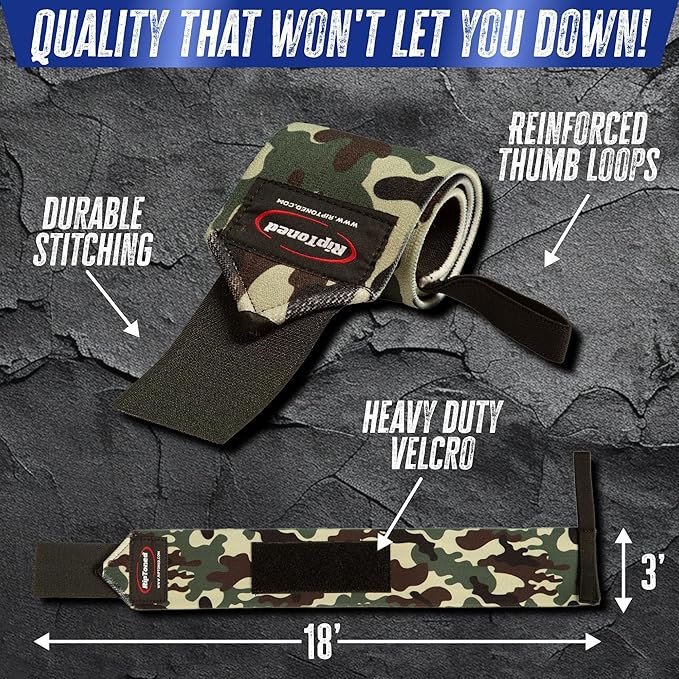 Rip Toned 18” Wrist Wraps - Wrist Straps for Weightlifting - Lift Better, Protect Wrist Pain - Adjustable, Durable, Machine Washable - Wrist Wraps for Weightlifting - USPA Endorsed for Men & Women