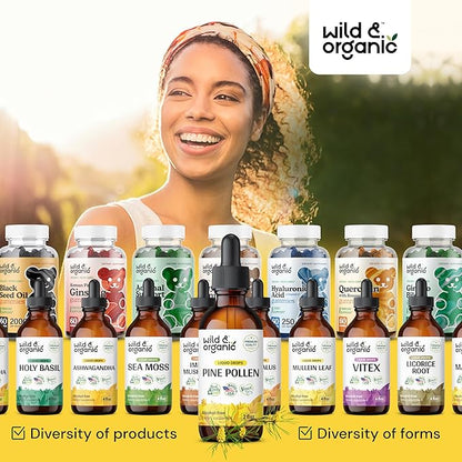 Wild & Organic Pine Pollen Tincture - Immune Support Supplement w/Pine Pollen - Liquid Drops w/Wildcrafted Scots Pine Pollen & Pinus Sylvestris - Antioxidants Supplement w/Pine Pollen Extract 2 oz