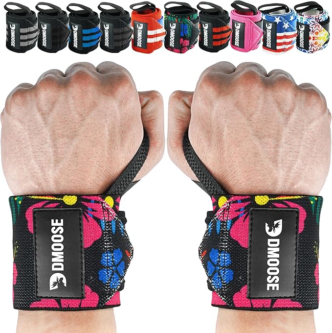 DMoose Fitness Wrist Wraps for Weightlifting - IPL Approved Premium Lifting Straps with Thumb Loops for Powerlifting, Bodybuilding & Weight Lifting, Compression Gym Wrist Support for Working Out