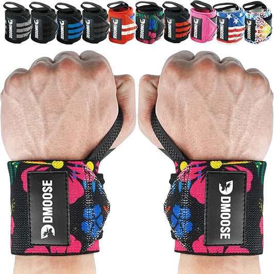 DMoose Fitness Wrist Wraps for Weightlifting - IPL Approved Premium Lifting Straps with Thumb Loops for Powerlifting, Bodybuilding & Weight Lifting, Compression Gym Wrist Support for Working Out
