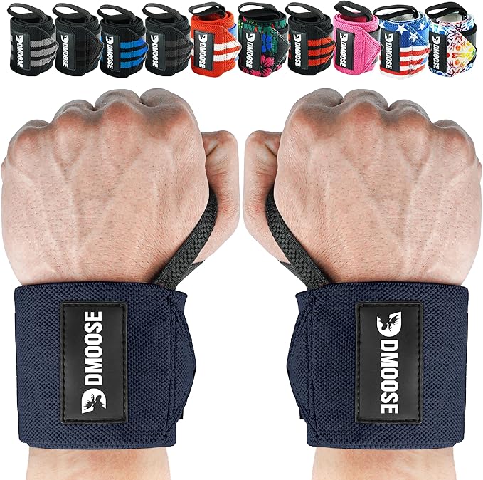 DMoose Fitness Wrist Wraps for Weightlifting - IPL Approved Premium Lifting Straps with Thumb Loops for Powerlifting, Bodybuilding & Weight Lifting, Compression Gym Wrist Support for Working Out